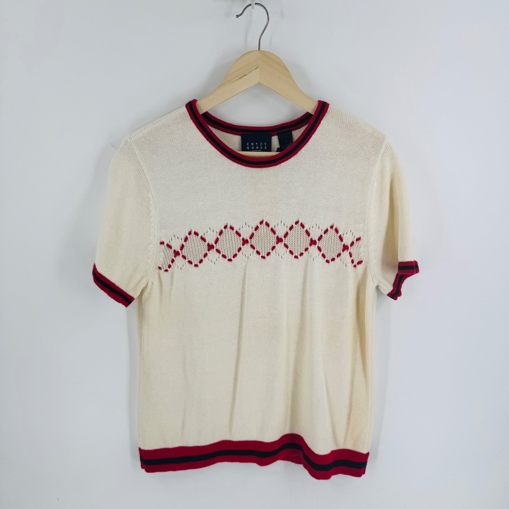 Vintage Crazy Horse Liz Claiborne Knit Top Pointelle Size L Heritage Tennis - Picture 6 of 6